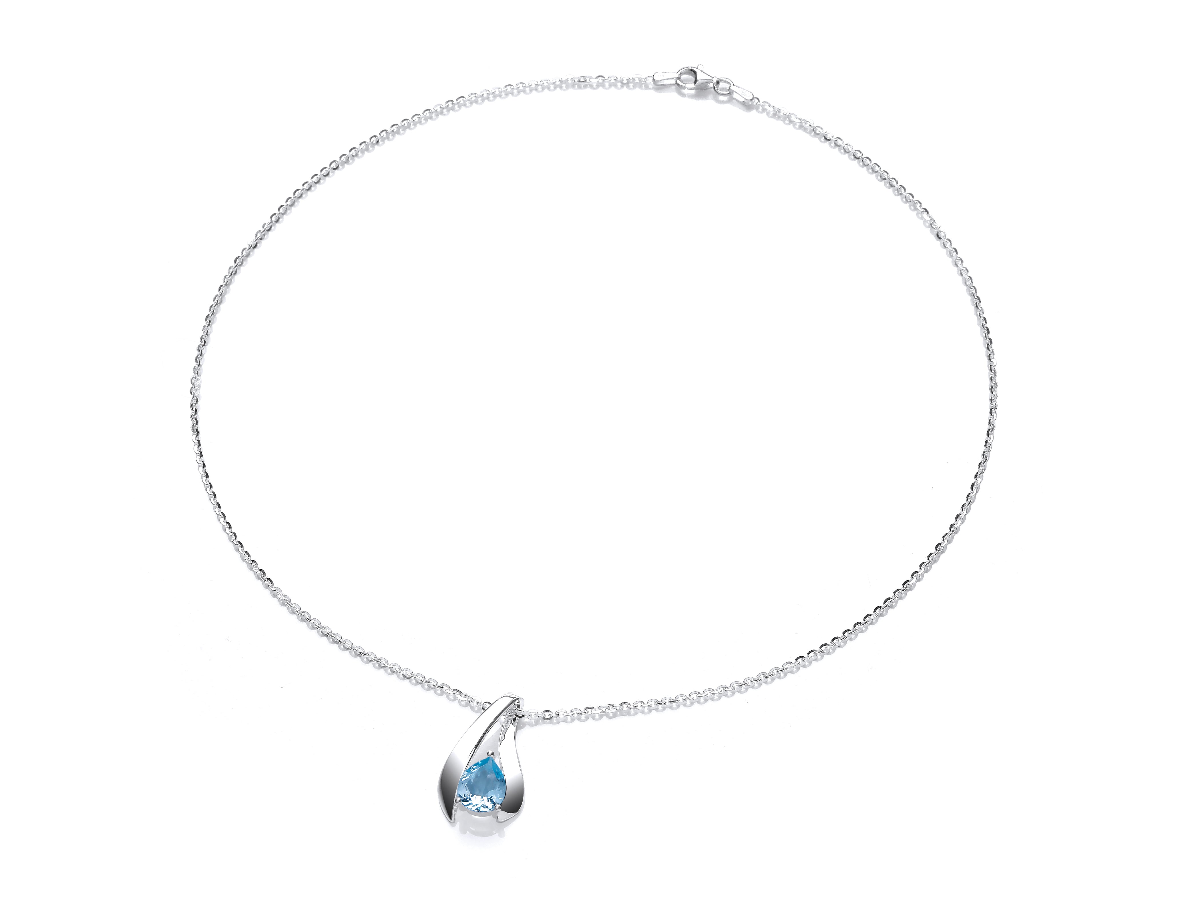 Silver Blue Topaz-Set Fancy Loop Pendant on Chain