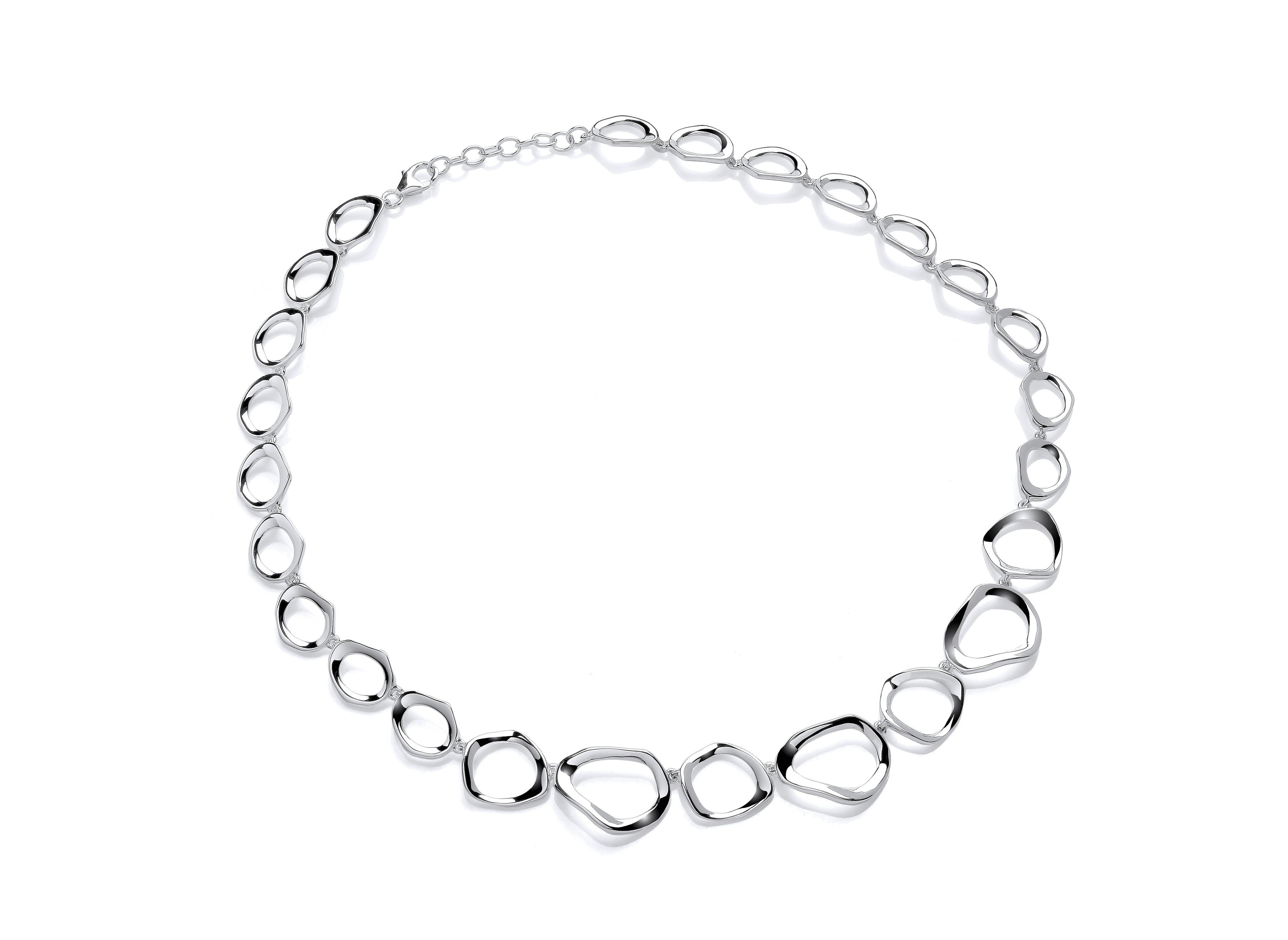 Silver Open Wavy Round Link Necklet