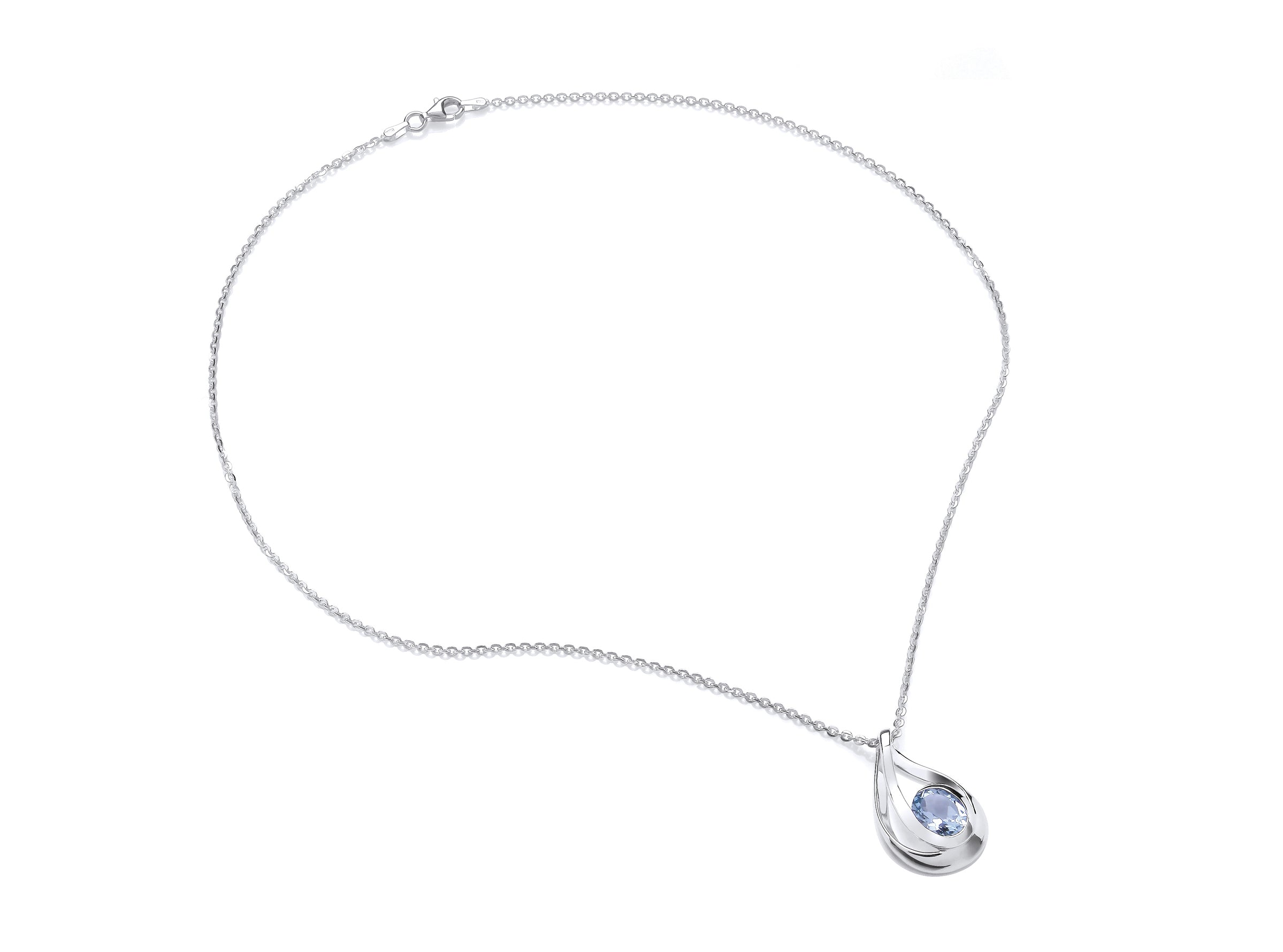 Silver Fancy Teardrop Blue Topaz Pendant on Chain