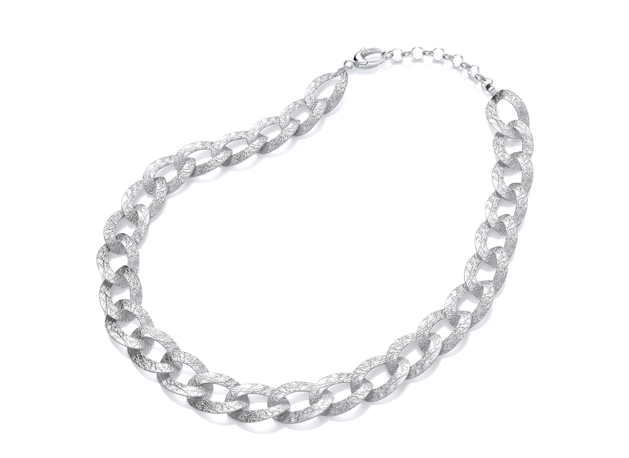 Silver Large Stardust Open Oval Link Necklet