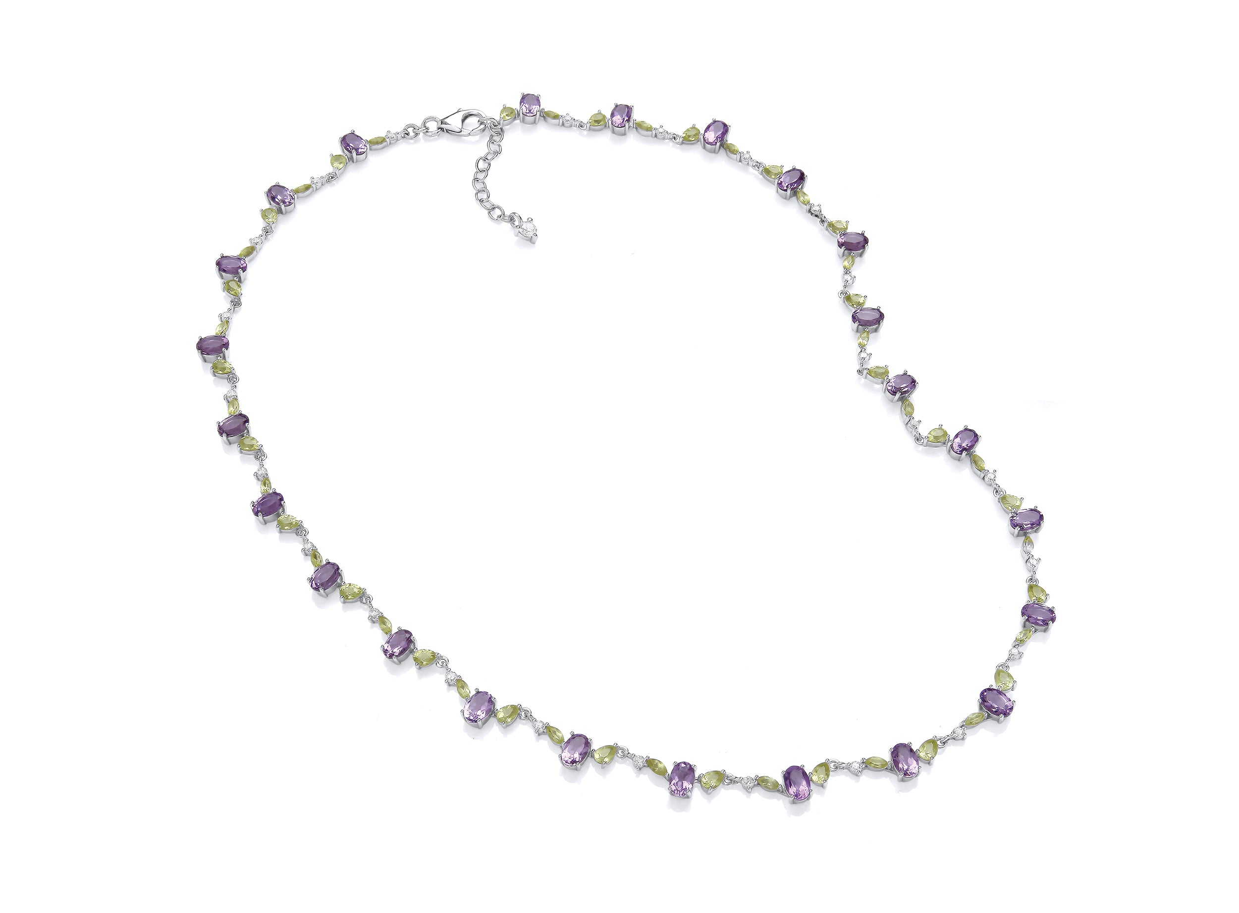 Silver Necklet set with Amethyst, Peridot and Cubic Zirconia