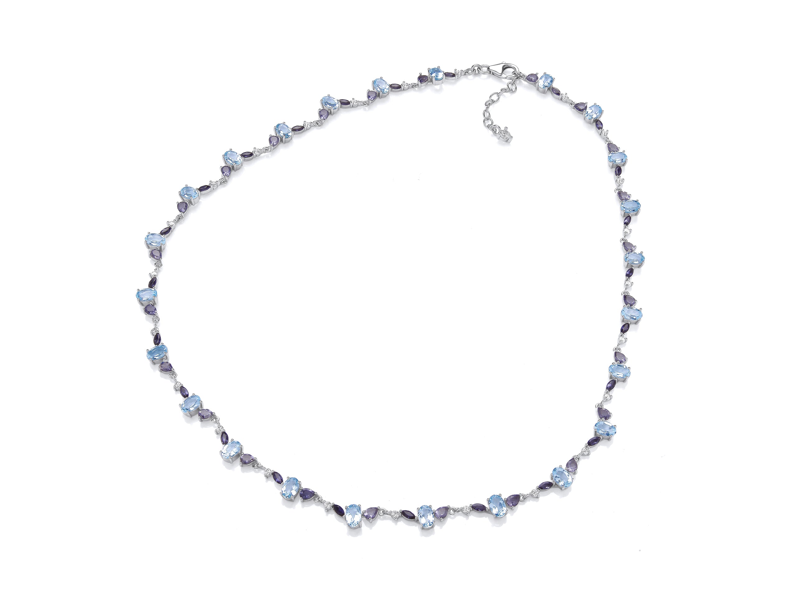 Silver Necklet set with Iolite, Blue Topaz and Cubic Zirconia.