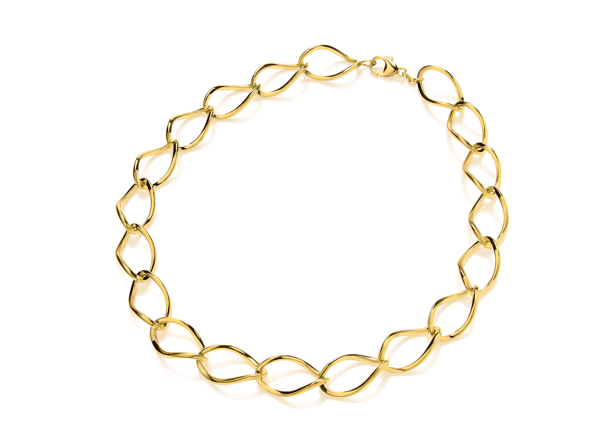 Silver Vermeille Plated Wavy Oval Link Necklet