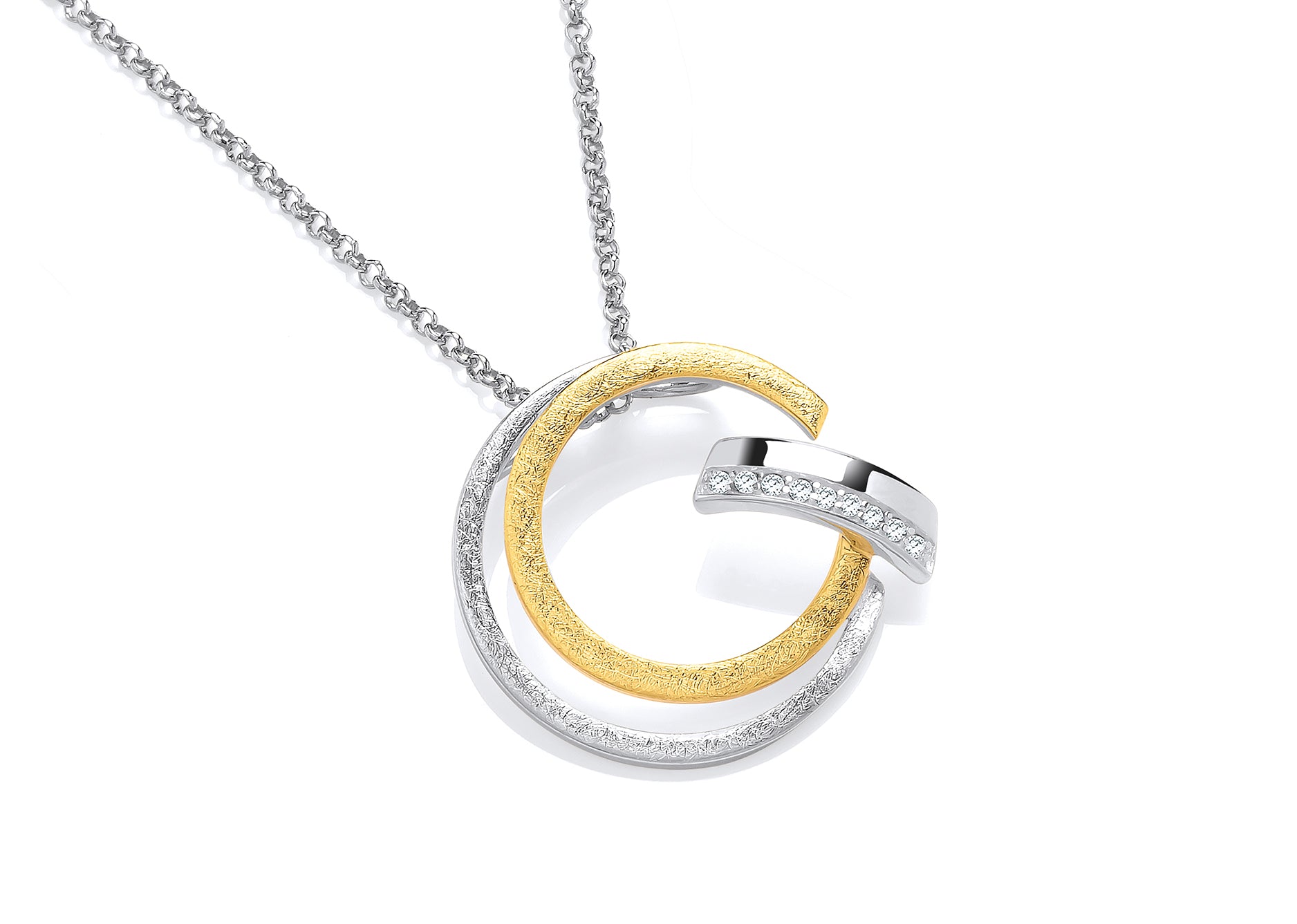 Silver Vermeille Cubic Zirconia Set "G" Shape Pendant on Chain