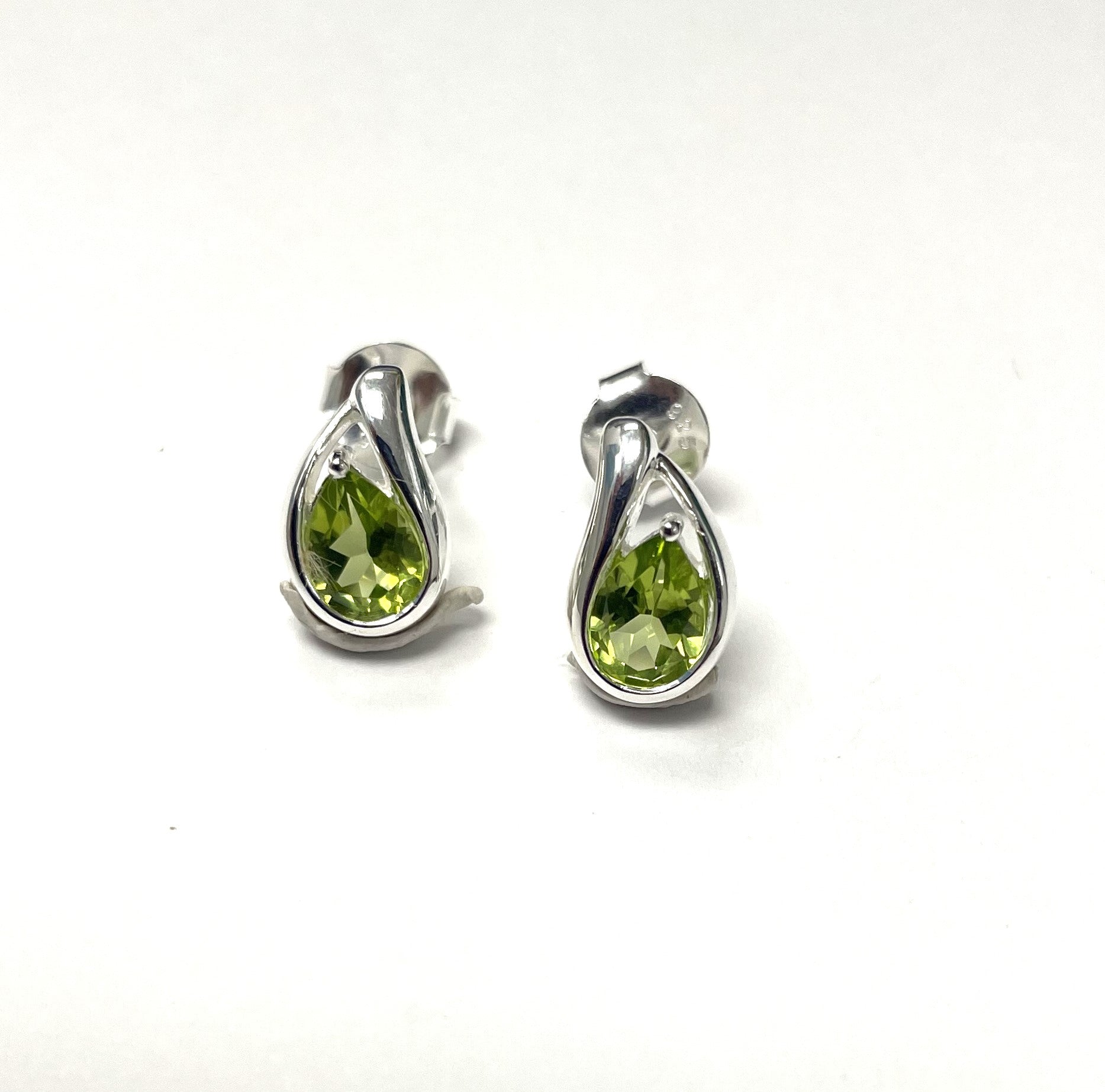 Silver Fancy Pear Shape Peridot Semi Precious Stone Set Earrings