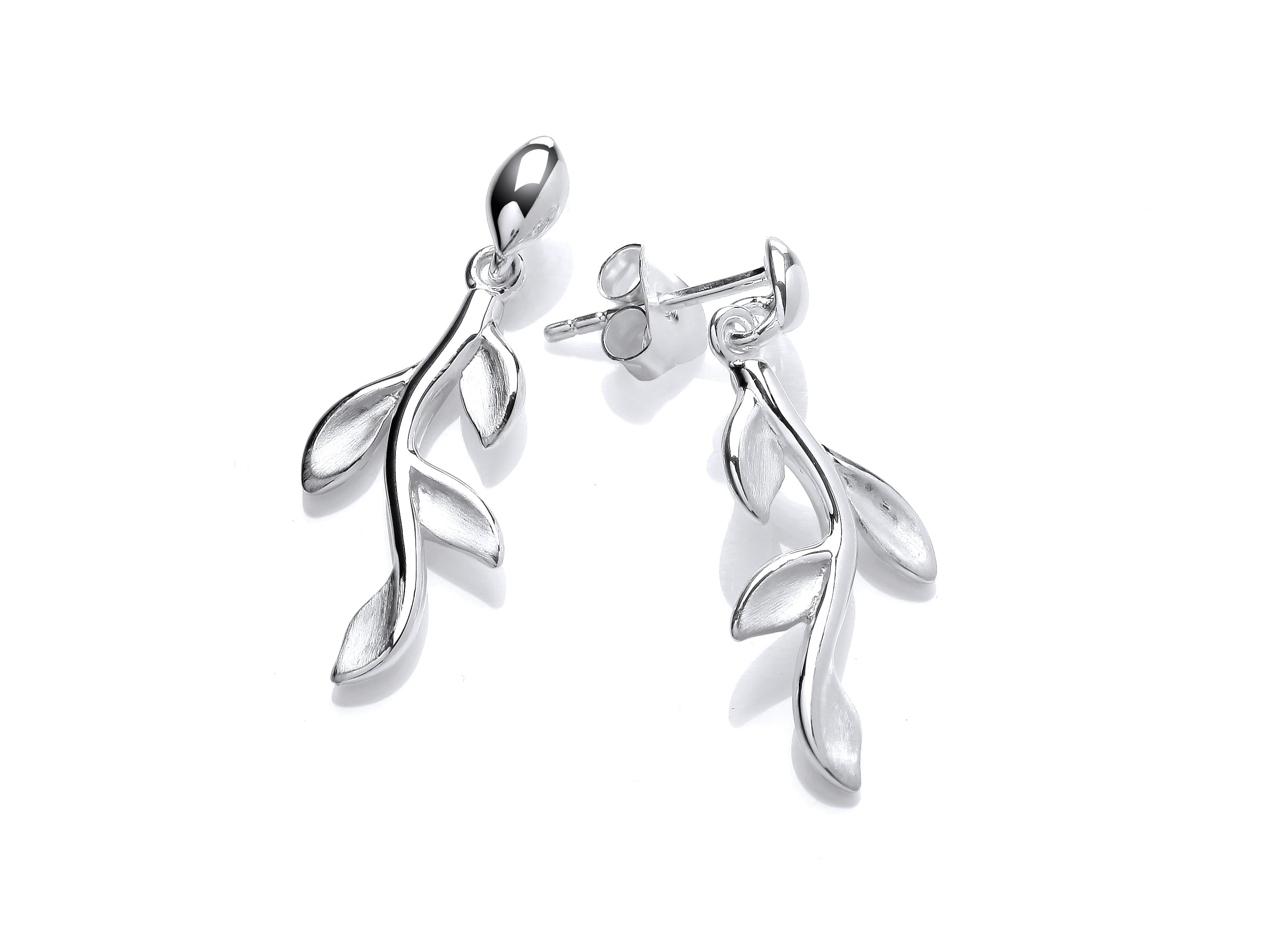 Silver Branch & Leaves Drop Earrings