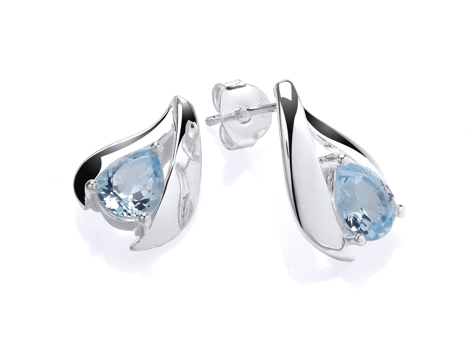 Silver Blue Topaz Semi Precious Stone Set Fancy Loop Earrings