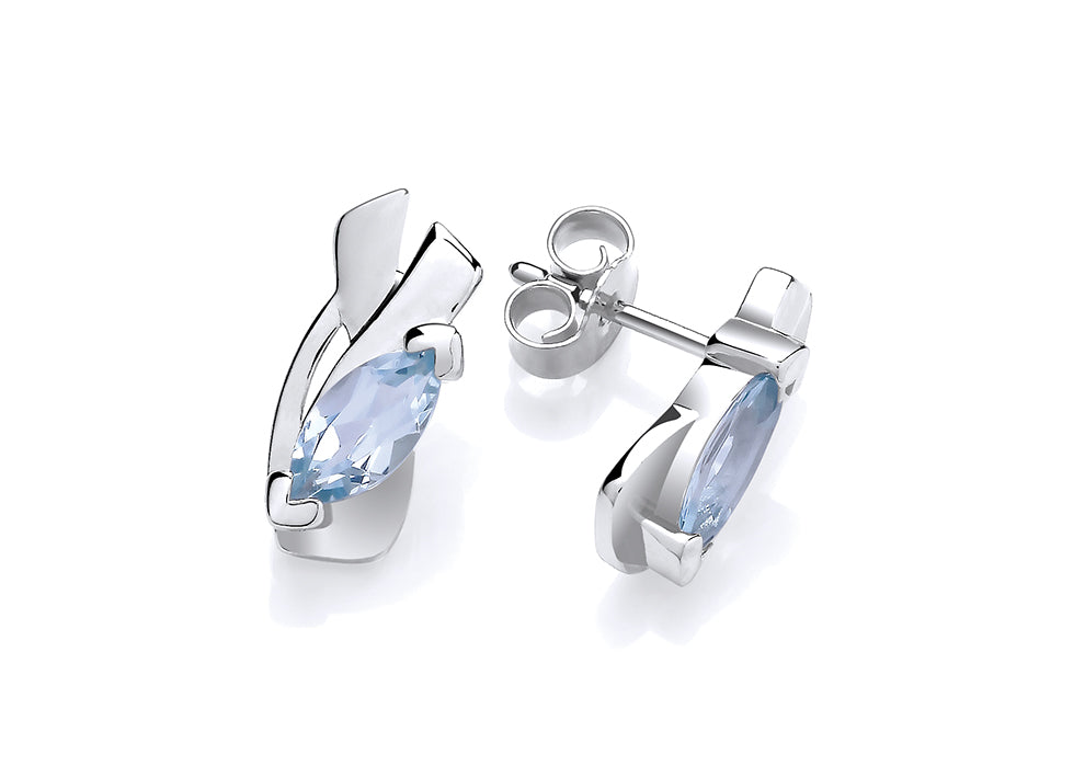 Silver & Blue Topaz Kiss Stud Earrings