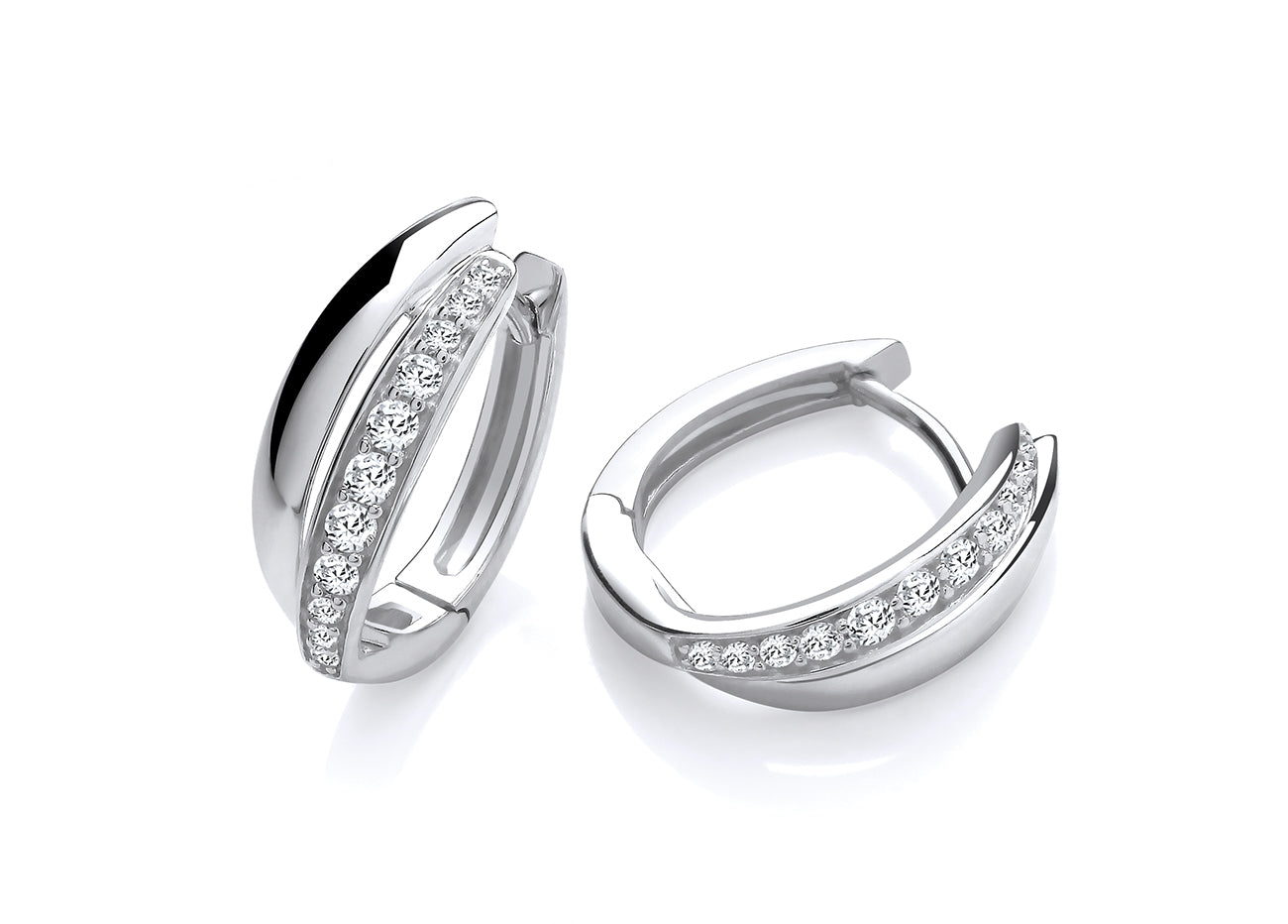 Silver Bracket Cubic Zirconia Huggie Earrings