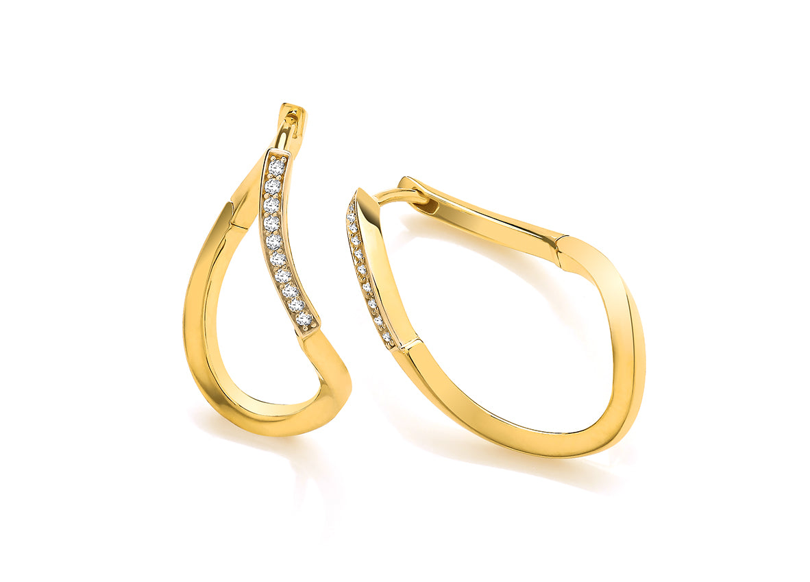 Silver Vermeille Wavy Cubic Zirconia Hoop Earrings