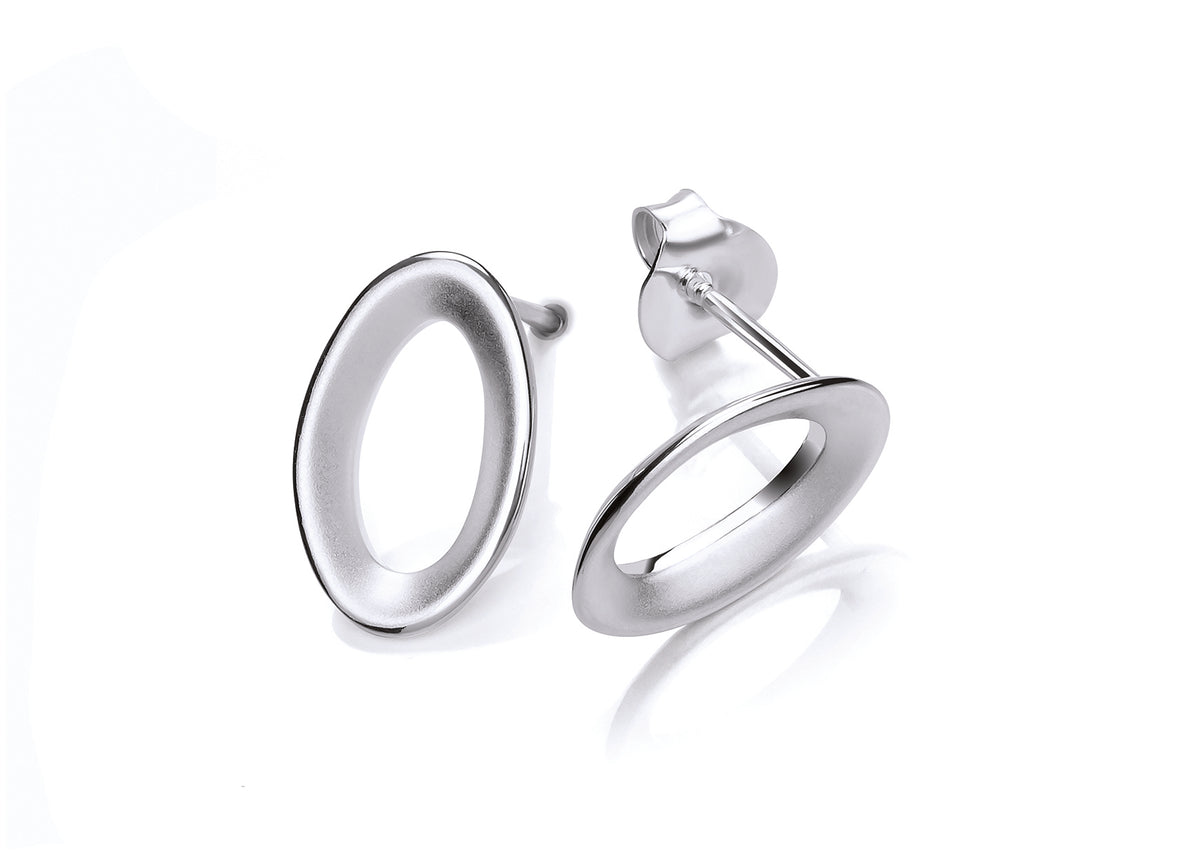 Silver Open Oval Link Stud Earrings