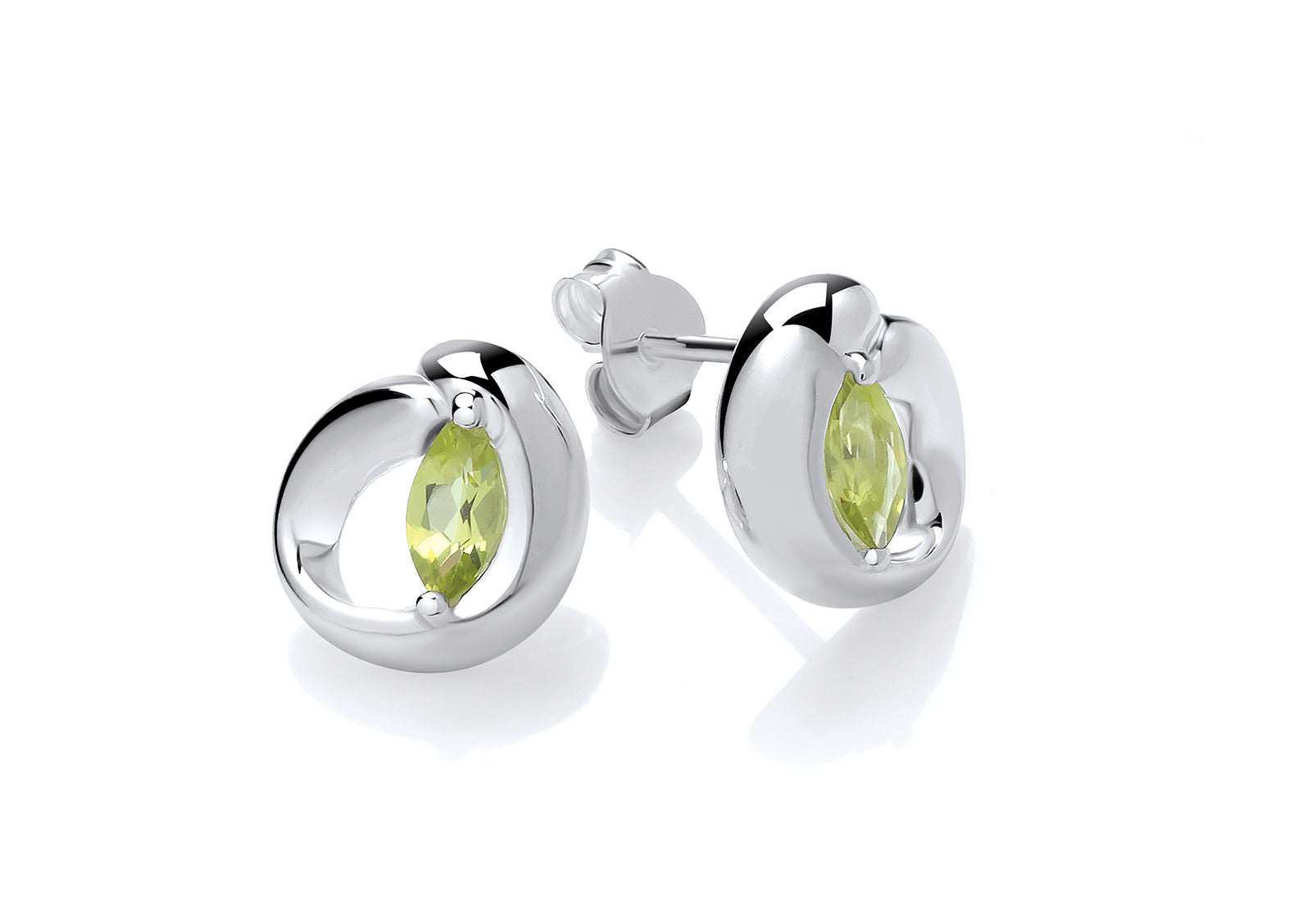 Silver Peridot Set "Q" Shape Stud Earrings