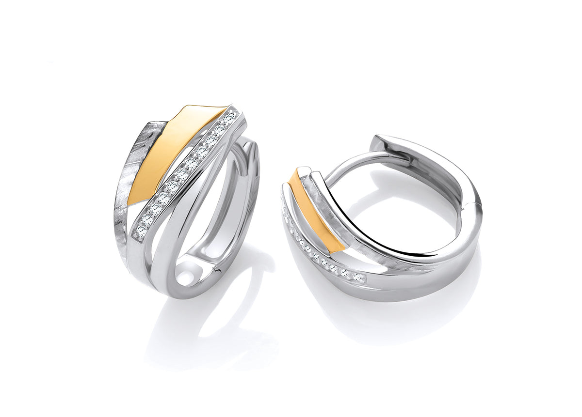 Silver Vermeille Cubic Zirconia-Set Fancy Huggie Earrings