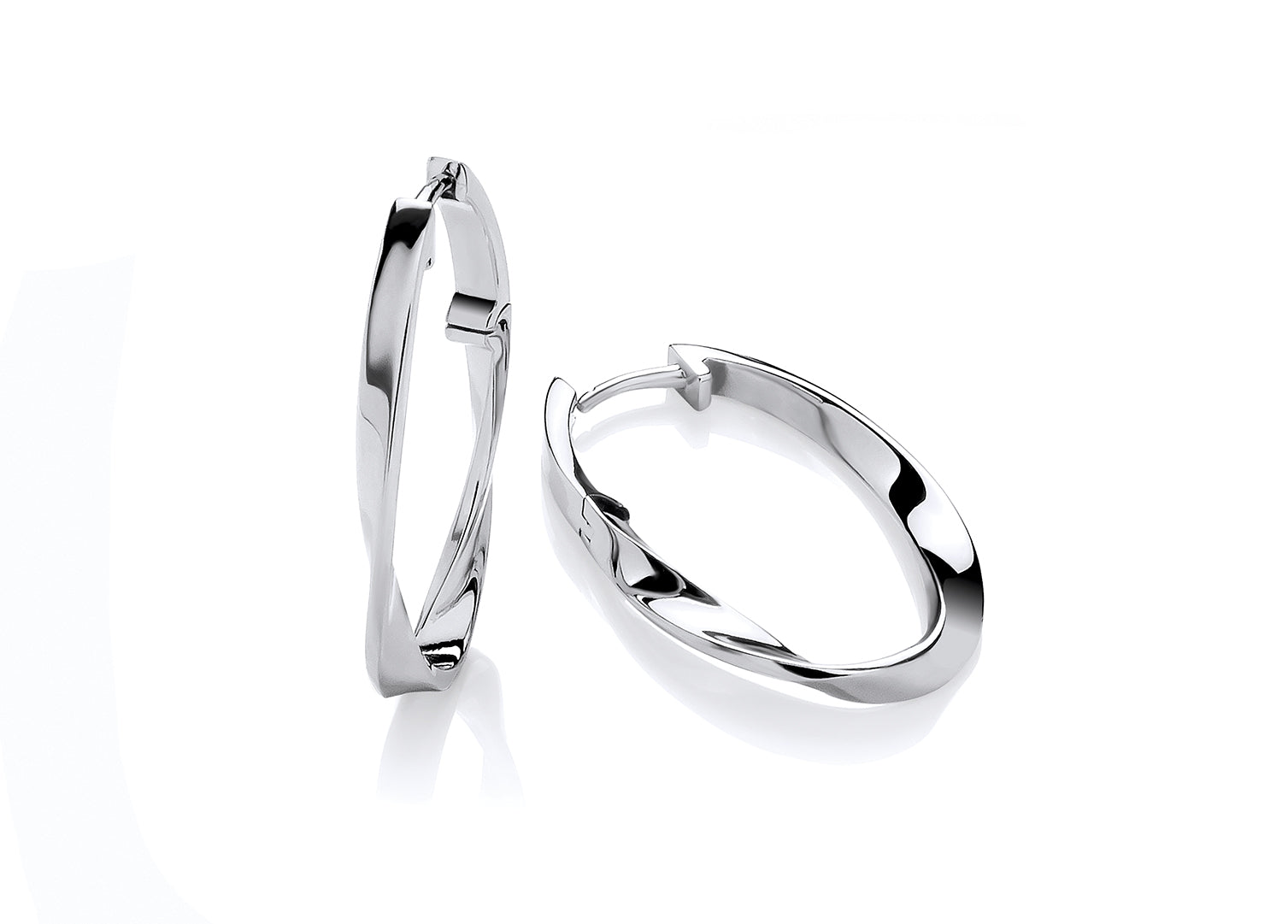 Silver Twisted Oval Hoop Earrings