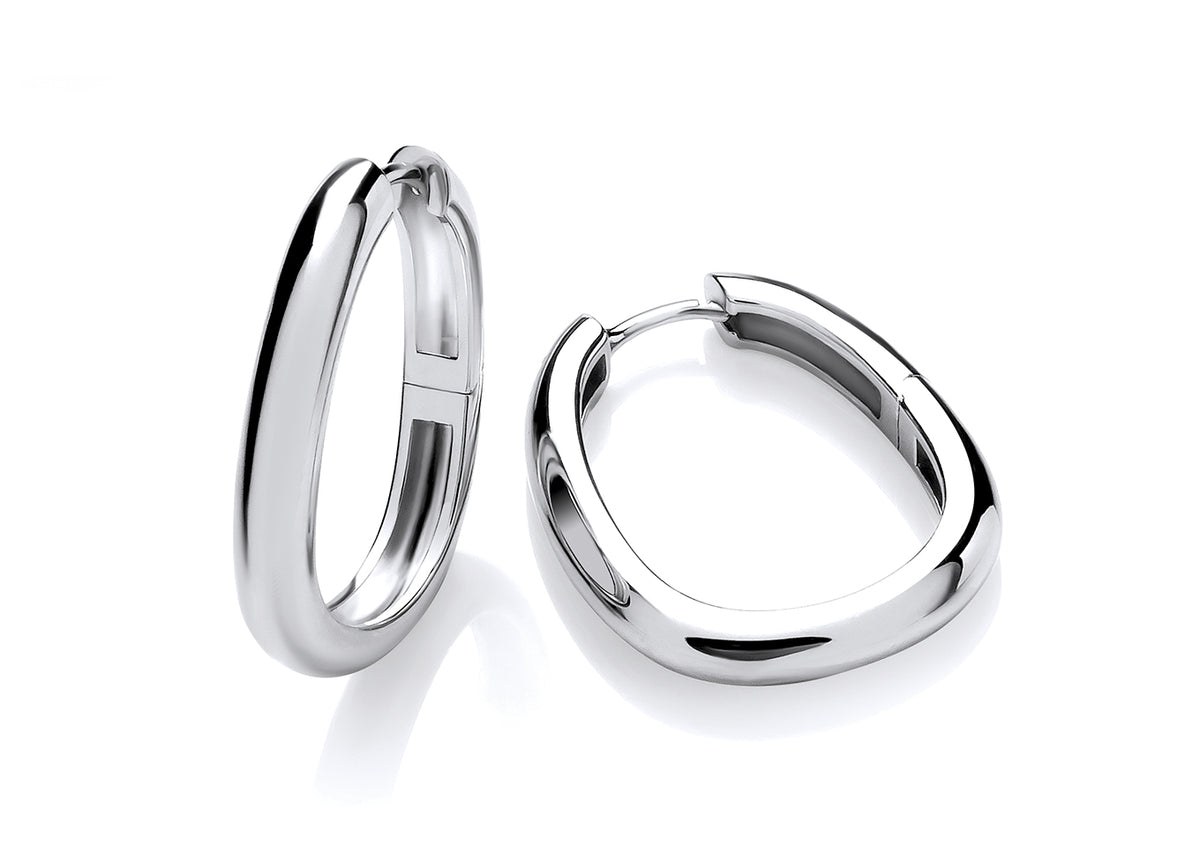 Silver Tubular Chunky Oval Hoop Earrings