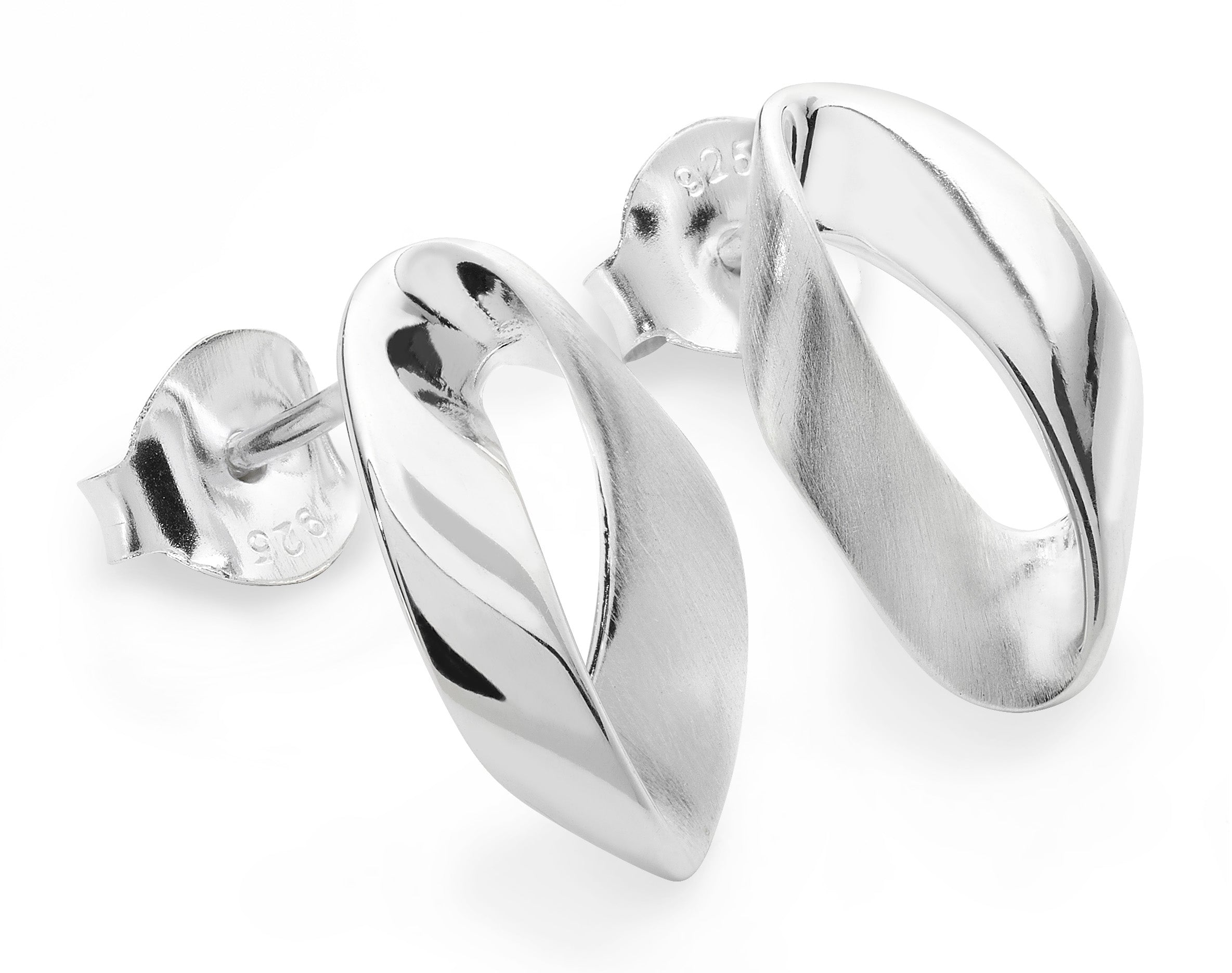 Silver Oval Twist Ribbon Stud Earrings