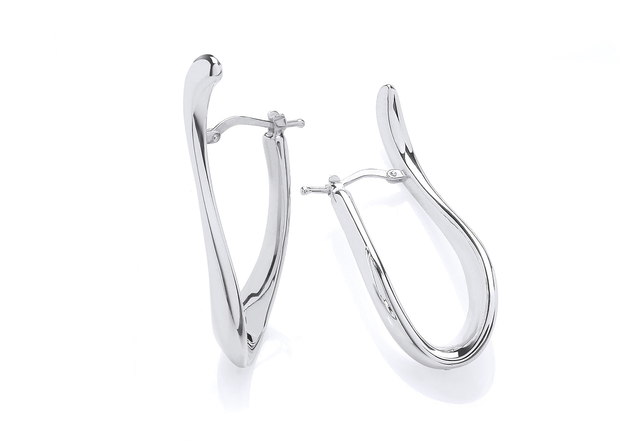 Silver Large "J" Shape Electroform Hoop Earrings