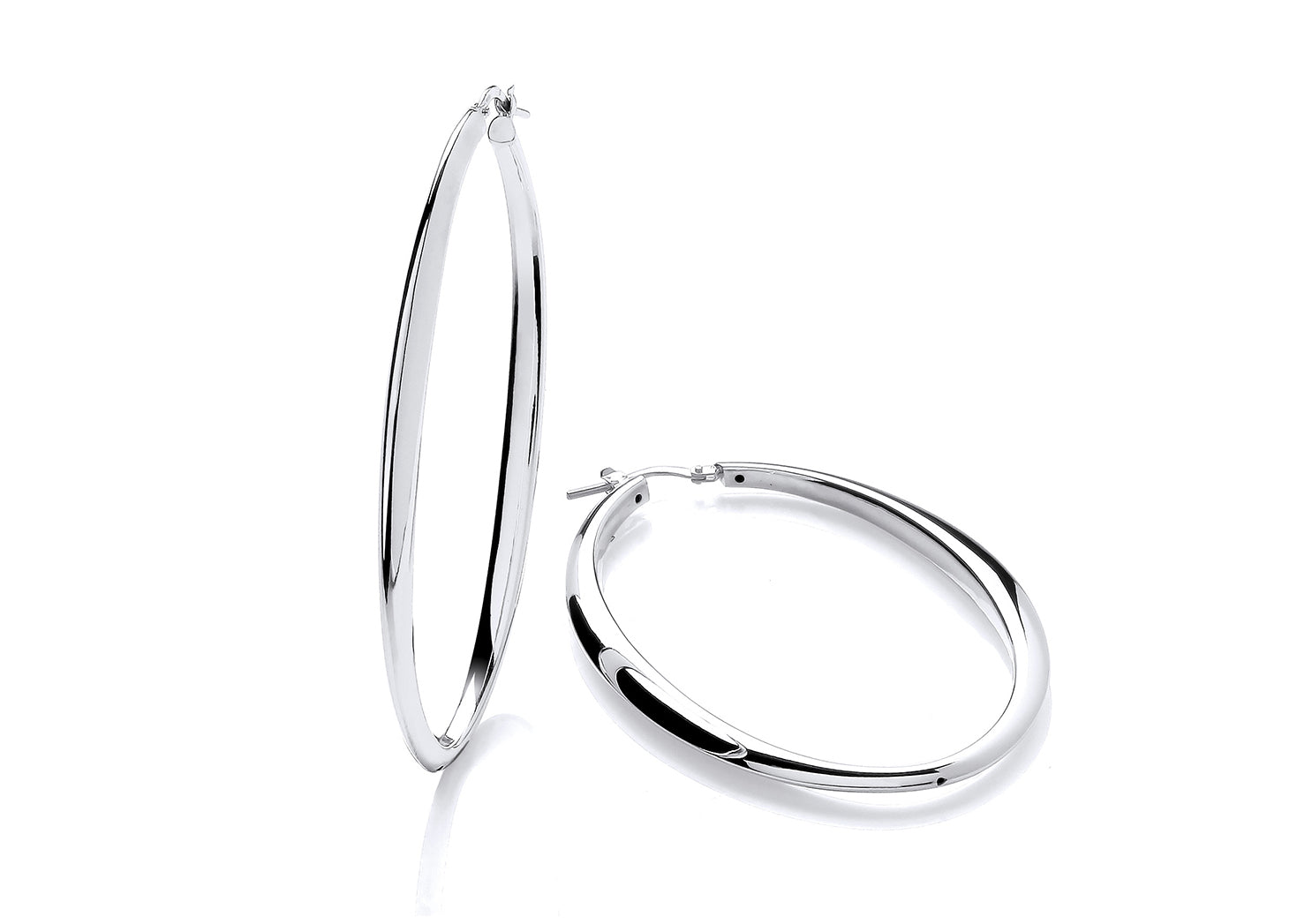 Silver Large Flat Oval Electroform Hoop Earrings