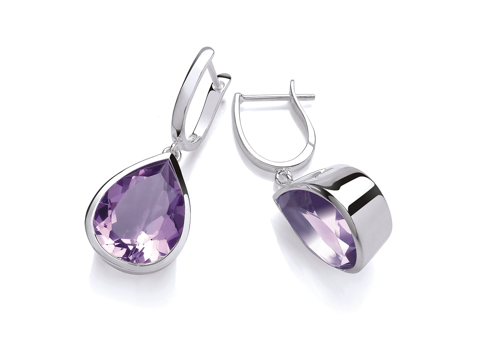 Silver Chunky Amethyst Pear Drop Shape Earrings