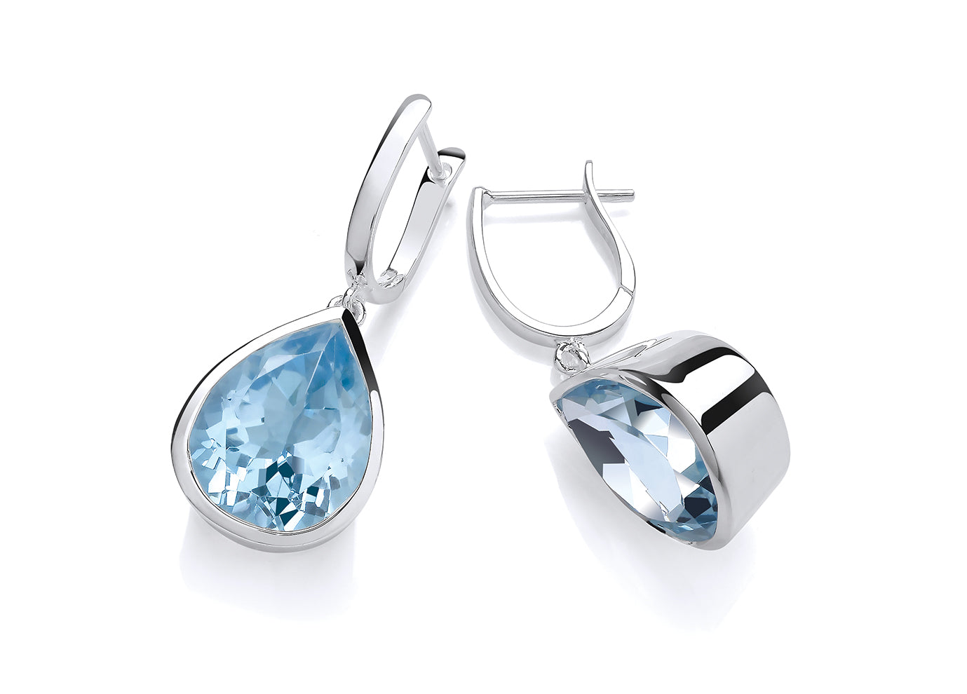 Silver Chunky Blue Topaz Pear Drop Shape Earrings