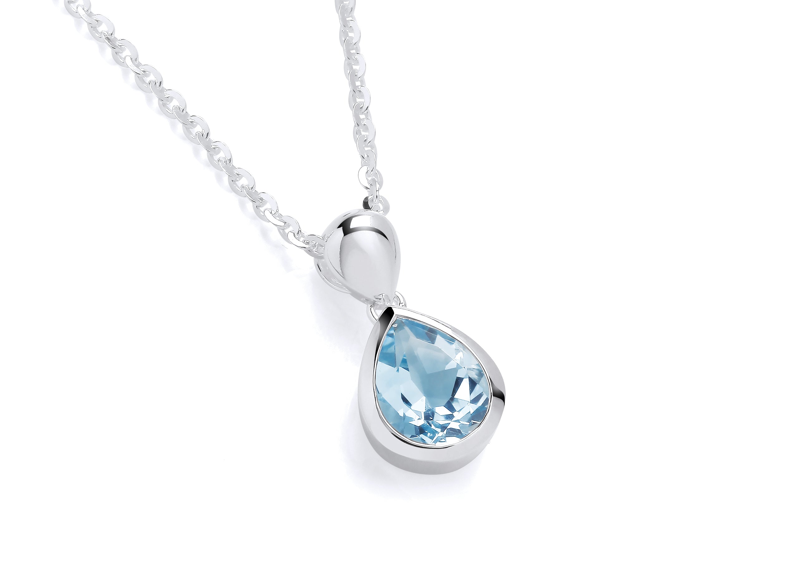 Silver Blue Topaz Teardrop Pendant on Chain