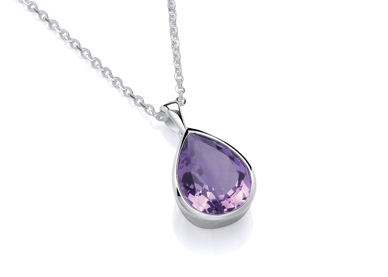Silver Chunky Amethyst Pear Drop Shape Pendant on Chain