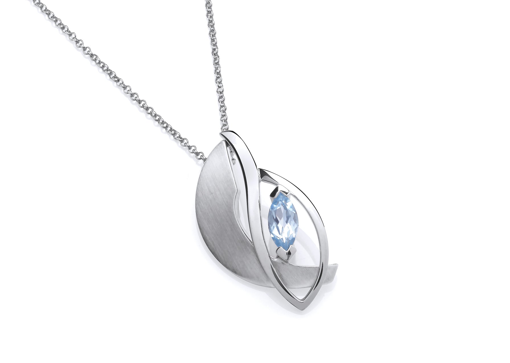 Silver Split Leaf & Blue Topaz Pendant on Chain