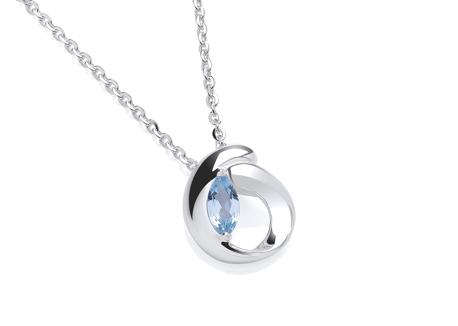 Silver Blue Topaz Set Letter "Q" Pendant on Chain