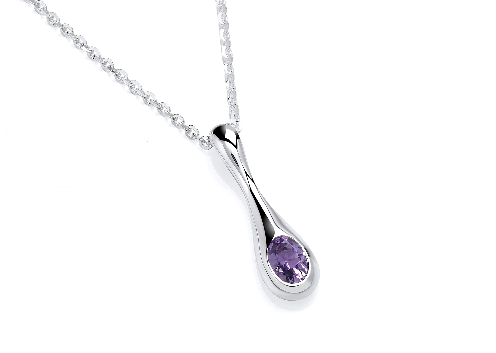 Silver Amethyst Set Bomb Drop Pendant on Chain