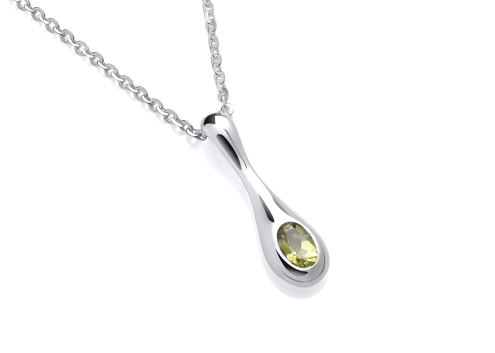 Silver Peridot Set Bomb Drop Pendant on Chain