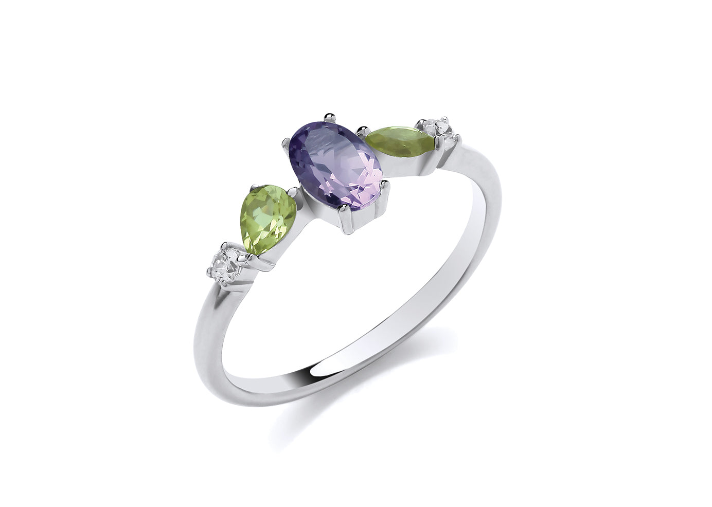 Silver Iolite, Peridot and Cubic Zirconia Stone Set Ring