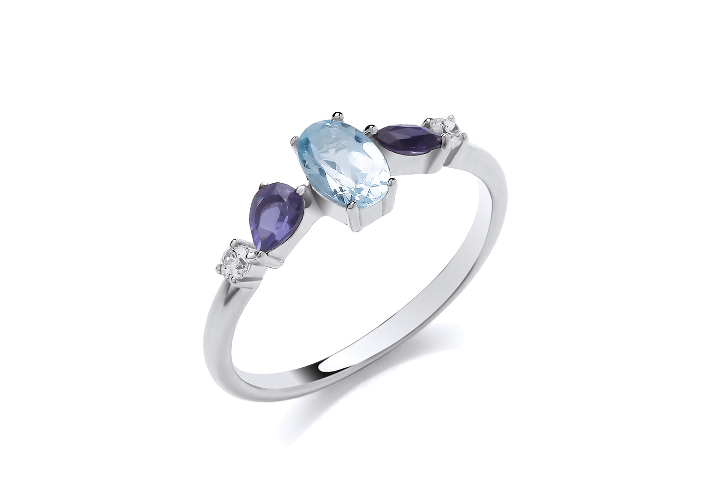 Silver Iolite, Blue Topaz and Cubic Zirconia Stone Set Ring